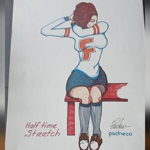 Ferdie Pacheco Vintage Signed Print 1978 Colorful Cheerleader Football Print